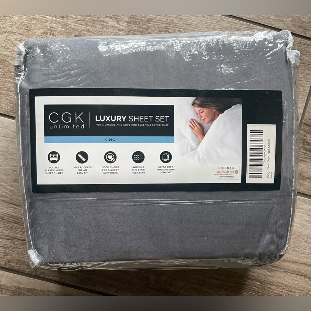CGK Unlimited, Dark Gray King Size Sheets, NEW IN PACKAGE